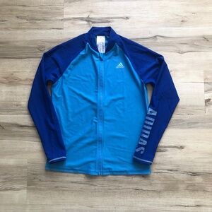 YOUTH 13-14 Years Adidas Blue Full Zip Swim Long Sleeve Shirt Beach